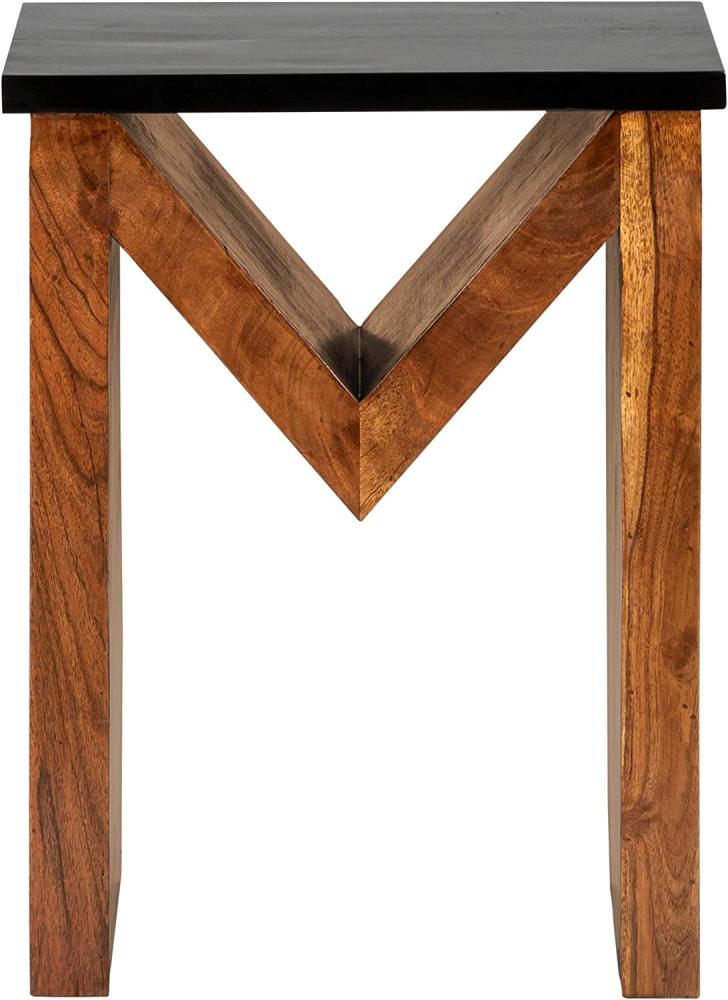 WOMO-DESIGN Beistelltisch M-Form 60 cm, Braun-Schwarz, Unikat, handgefertigt aus Massivholz Akazienholz, Couchtisch Kaffeetisch Wohnzimmertisch Sofatisch Tisch Holztisch verschiedene Buchstaben Formen Bild 1
