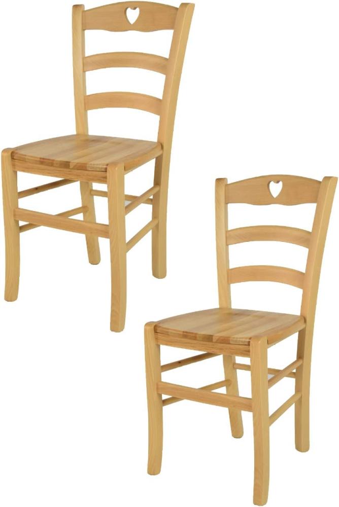 Tommychairs - 2er Set Stühle Cuore für Küche und Esszimmer, Robuste Struktur aus Buchenholz in der Farbe Naturfarben lackiert und Sitzfläche aus Holz Bild 1