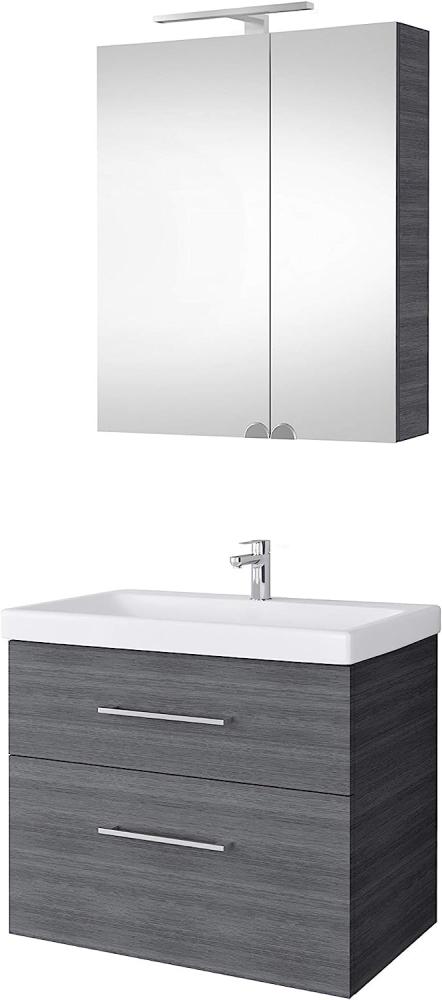 Planetmöbel Waschtischunterschrank 64cm mit Spiegelschrank Badmöbel Set für Badezimmer Gäste WC Anthrazit Bild 1