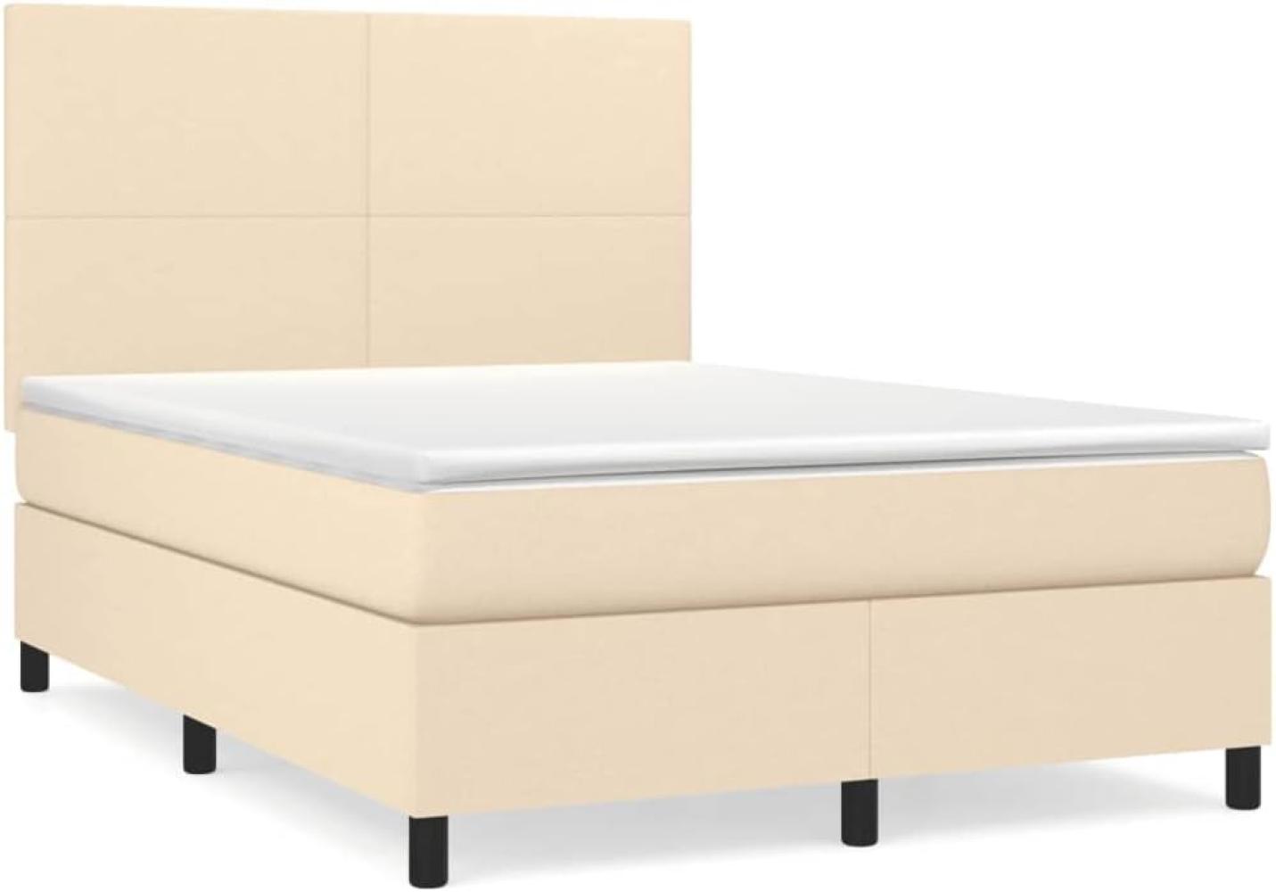 vidaXL Polsterbett mit Matratze Creme 140x190 cm Stoff, Härtegrad: H2 [3141614] Bild 1