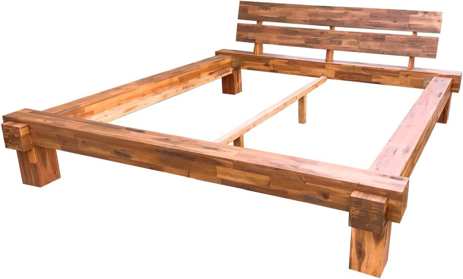 SalesFever Bett Balkenbett aus Akazie 160 x 200 Holz natur Bild 1