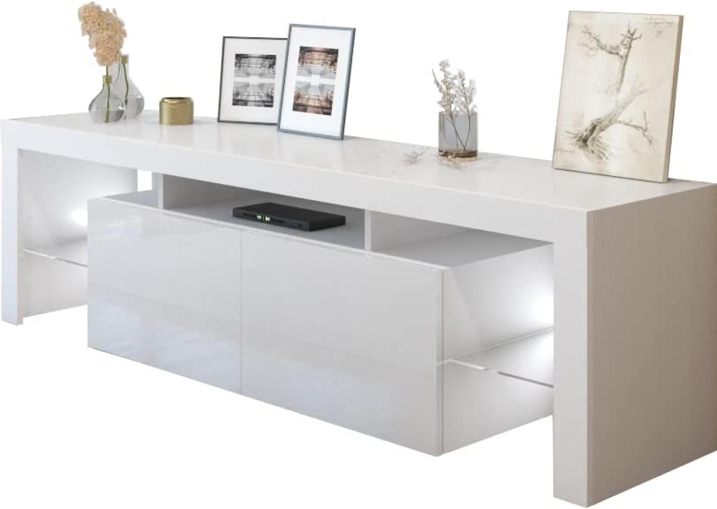 Domando Lowboard Grado Modern für Wohnzimmer Breite 165cm, Push-to-open-System, LED-Beleuchtung in weiß, Hochglanz in Weiß Matt und Weiß Hochglanz Bild 1