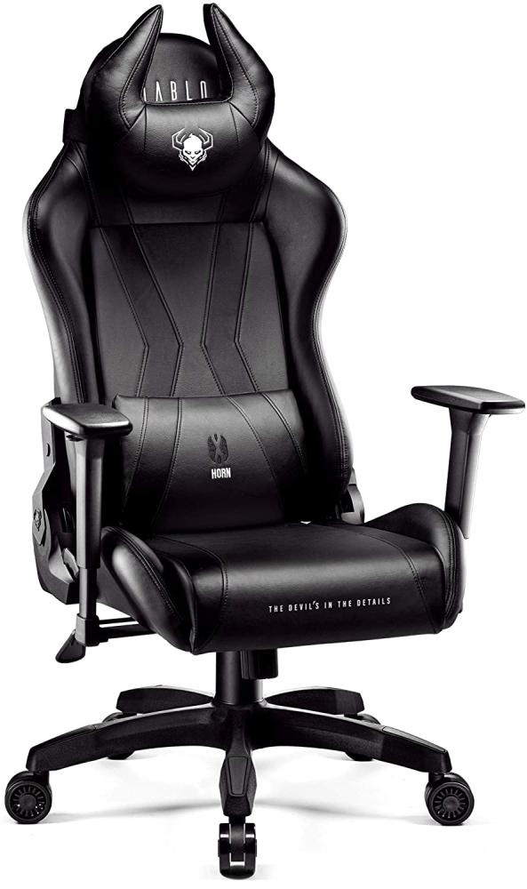 Diablo X-Horn 2. 0 Gaming Stuhl Bürostuhl Gamer Chair Schreibtischstuhl 3D Armlehnen Ergonomisches Design Nacken/- Lendenkissen Kunstleder Wippfunktion Schwarz King (XL) Bild 1