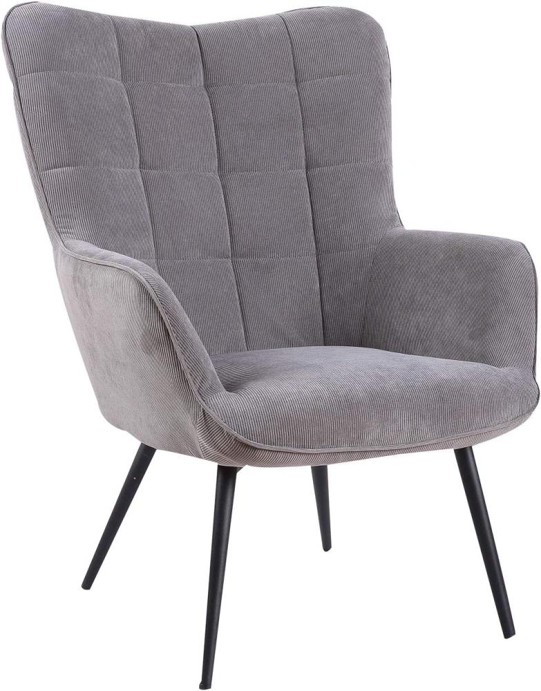HOMEXPERTS Sessel ULLA / Relaxsessel mit grauem Cordstoff / Füße aus Metall / Polsterstuhl / Polstersessel / Wohnzimmermöbel / Relaxchair / Schlafzimmermöbel / 72 x 97 x 80 cm (BxHxT) Bild 1
