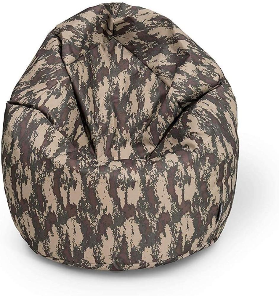 BubiBag Sitzsack für Kinder und Jugendliche - Indoor Outdoor Bodenkissen, Sitzkissen oder als Gaming Sitzsack, geliefert mit Füllung (70 cm Durchmesser, Camouflage) Bild 1