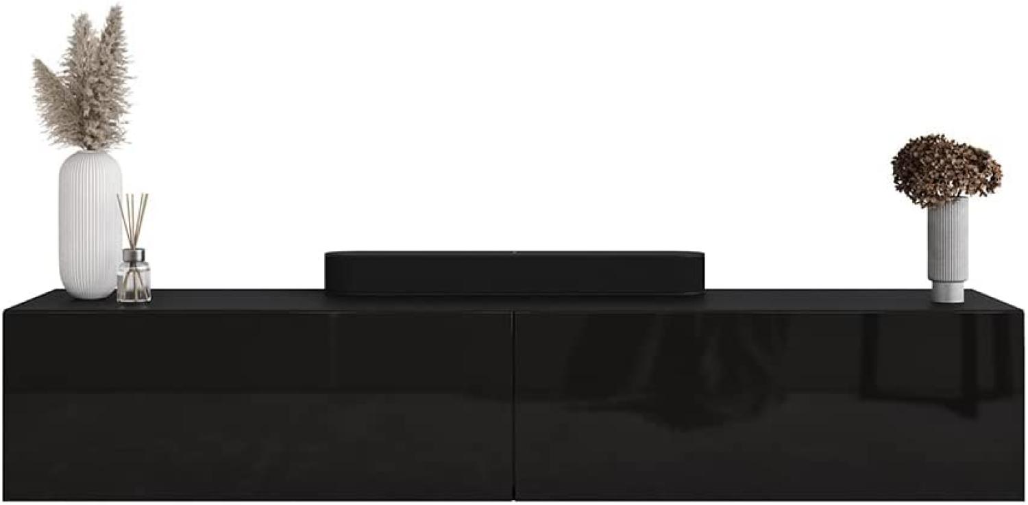 Planetmöbel TV Board 160 cm Schwarz, TV Schrank mit 2 Klappen als Stauraum, Lowboard hängend oder stehend, Sideboard Wohnzimmer Bild 1