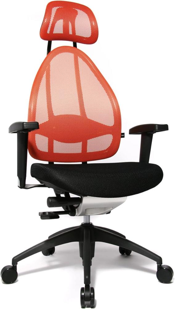 Topstar Open Art 2010 ergonomischer Bürostuhl, Schreibtischstuhl, inkl. höhenverstellbare Armlehnen, Rückenlehne und Kopfstütze, Stoff schwarz/ orange Bild 1