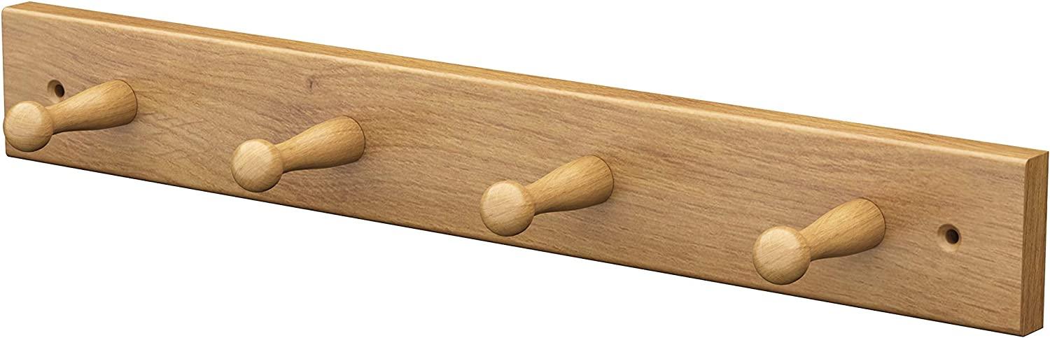 Sossai® Wandgarderobe aus Holz | Natürliche Optik - hochwertiges Eichenholz | HG1 | seidenmatt lakiert | Hakenleiste mit 4 Garderobenhaken | Breite: 41 cm Bild 1
