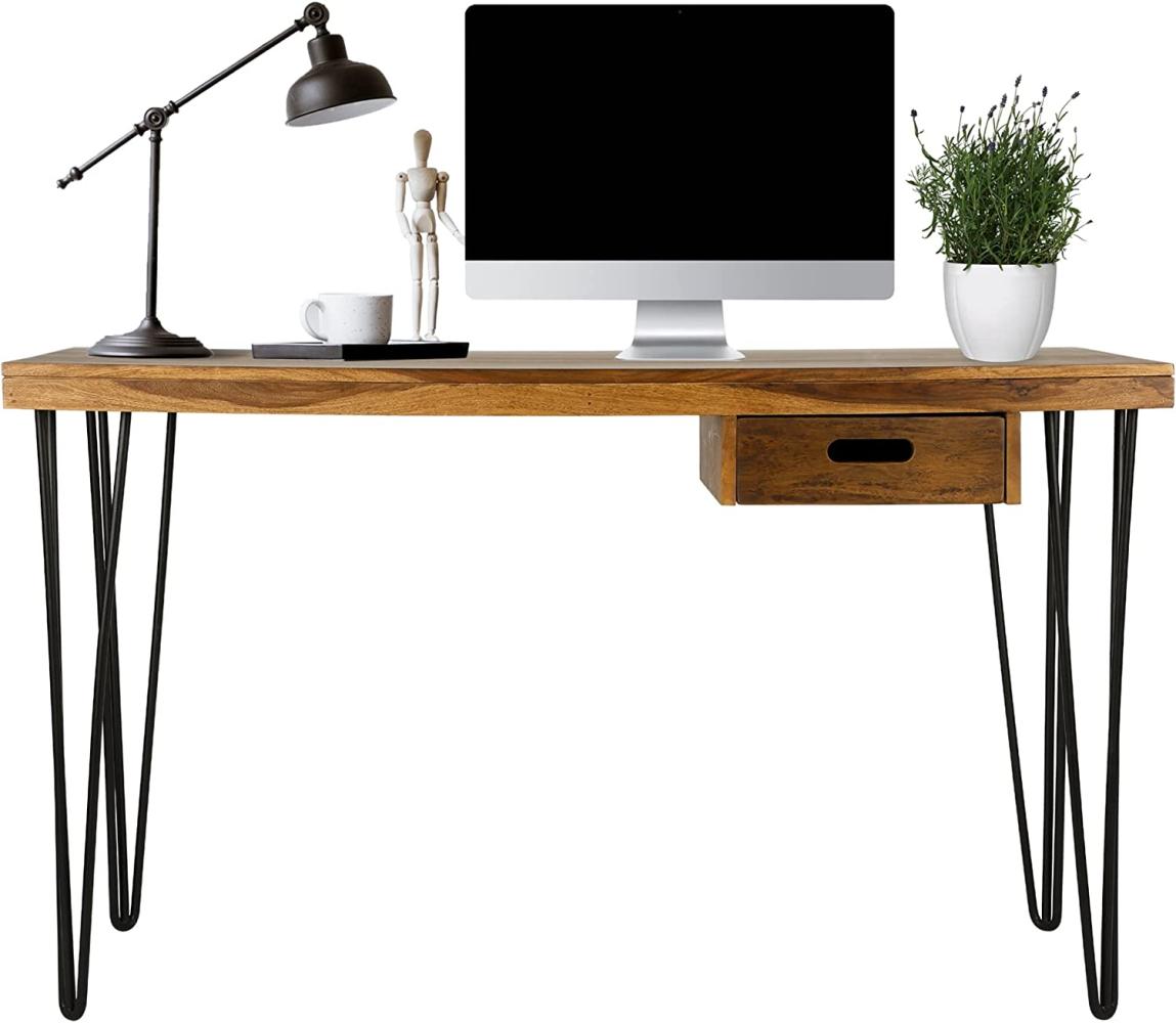 Schreibtisch mit Schublade 130x76x60 cm Braun aus Sheesham Holz WOMO-Design Bild 1