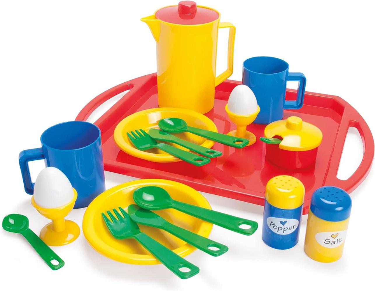 Dantoy Breakfast Set with Tray, Role Play Tea Set with 23 Pieces Pretend Play Toys for Kids – Multi-Colour Bild 1