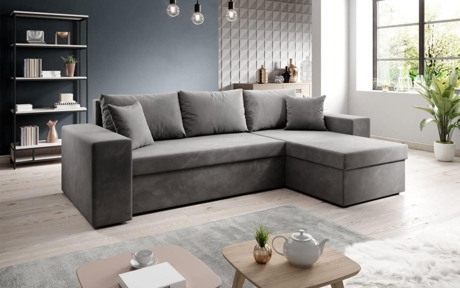 Designer Sofa Denver mit Schlaf- und Klappfunktion Grau Samt Rechts Bild 1