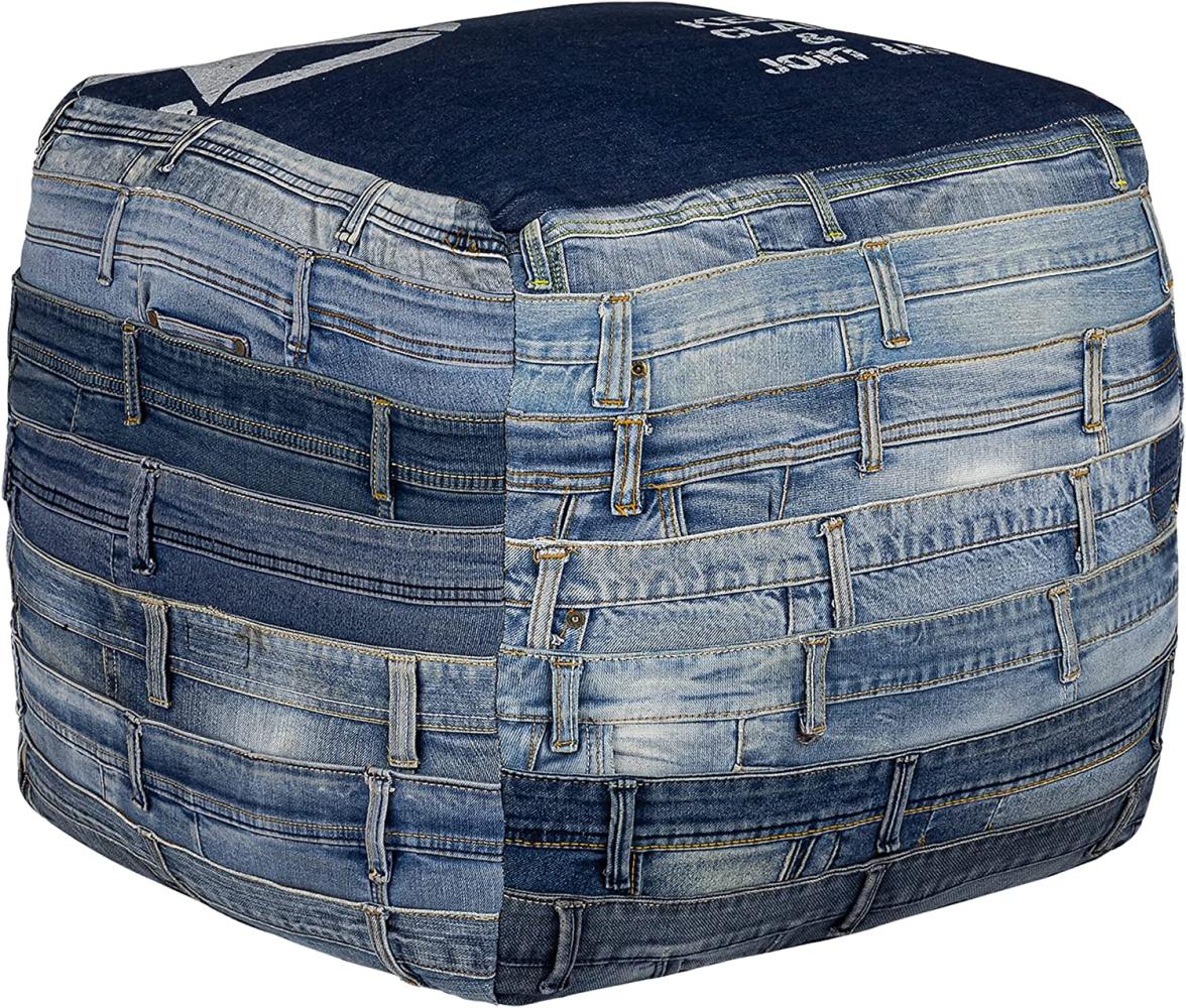 Quadratischer Sitzhocker Blau 45x45x45 cm aus Jeans mit Baumwolle Füllung WOMO-Design Bild 1