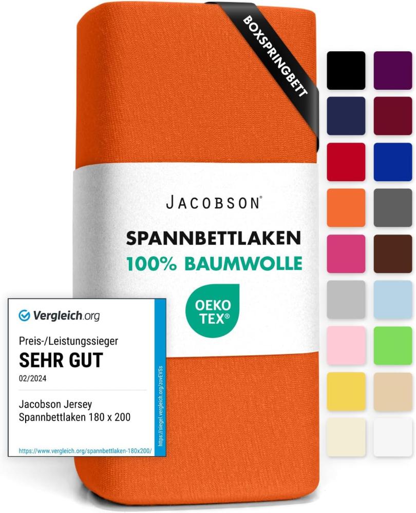 JACOBSON Jersey Spannbettlaken Spannbetttuch Baumwolle Bettlaken (140x200-160x220 cm, Orange) Bild 1