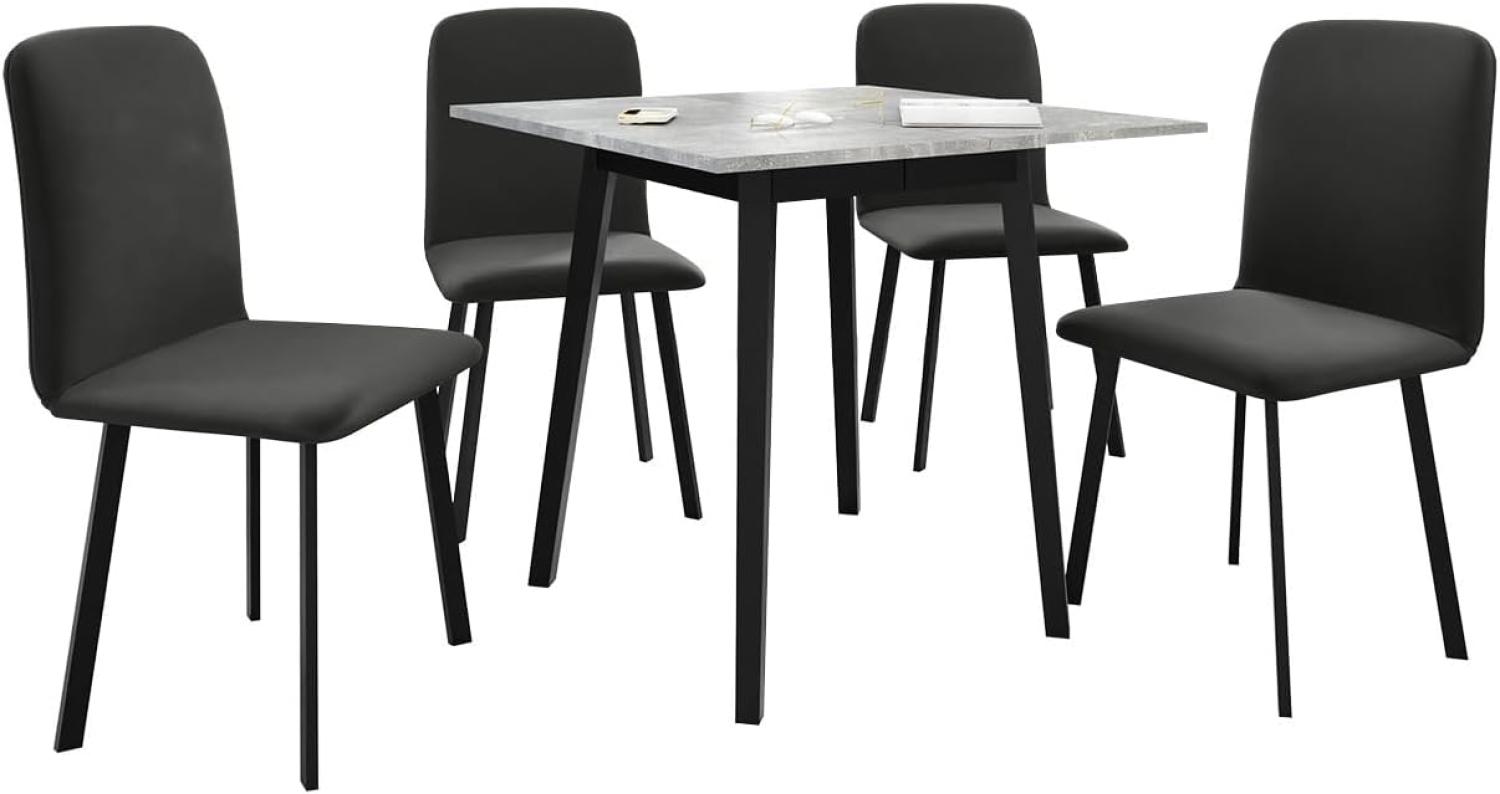 Essgruppe ML01, Quadratischer ausziehbarer Esstisch Anterro S mit 4 Stühlen Lanoi (Farbe: Amor Velvet 4321, Grau Marmor/Schwarz) Bild 1