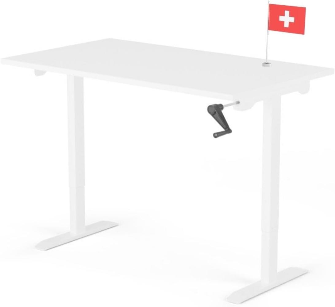 manuell höhenverstellbarer Schreibtisch EASY 140 x 60 cm - Gestell Weiss, Platte Weiss Bild 1
