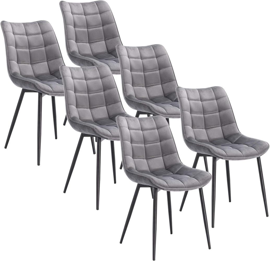 WOLTU 6 x Esszimmerstühle 6er Set Esszimmerstuhl Küchenstuhl Polsterstuhl Design Stuhl mit Rückenlehne, mit Sitzfläche aus Samt, Gestell aus Metall, Hellgrau, BH142hgr-6 Bild 1