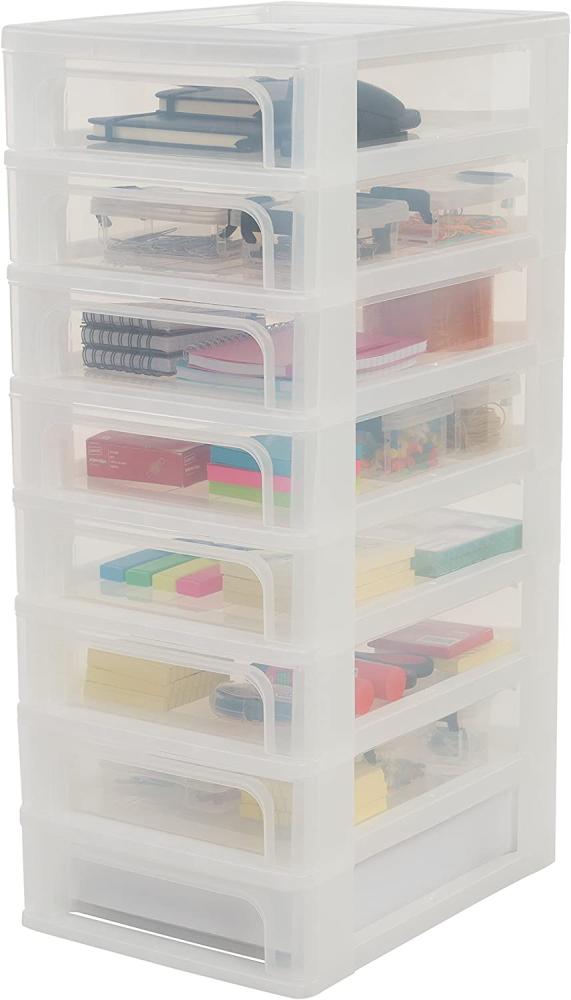 Iris Ohyama, Schubladenschrank, Schubladencontainer, 8 Schubladen mit 4 L, Format A4, durchsichtige Schubladen, Büro, Wohnzimmer - Organizer Chest OCH-2080 - Weiß Bild 1