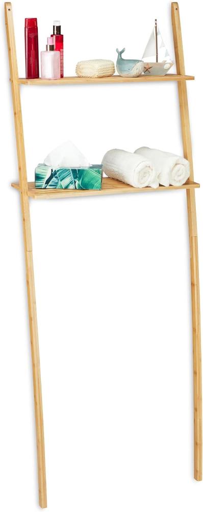 Relaxdays Waschmaschinenregal Bambus, 2 Ablagen, Überbauregal Badezimmer, HBT: 175 x 66 x 30 cm, Toilettenregal, Natur, 1 Stück Bild 1