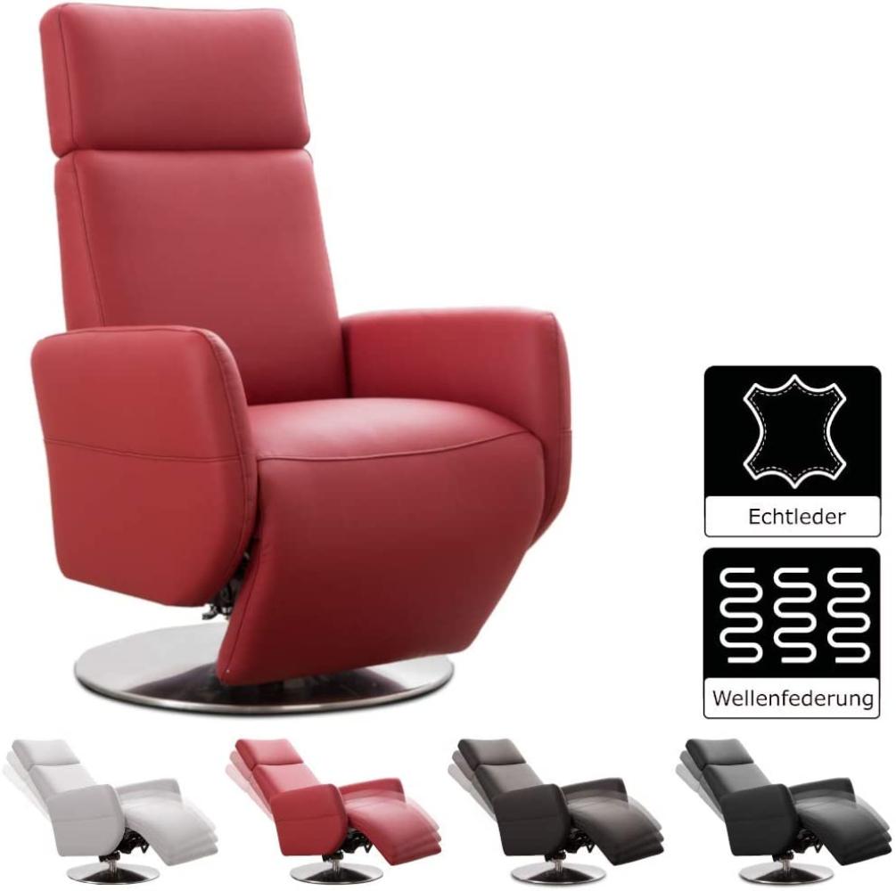 Cavadore TV-Sessel Cobra / Fernsehsessel mit Liegefunktion, Relaxfunktion / Stufenlos verstellbar / Ergonomie S / Belastbar bis 130 kg / 71 x 108 x 82 / Echtleder Rot Bild 1