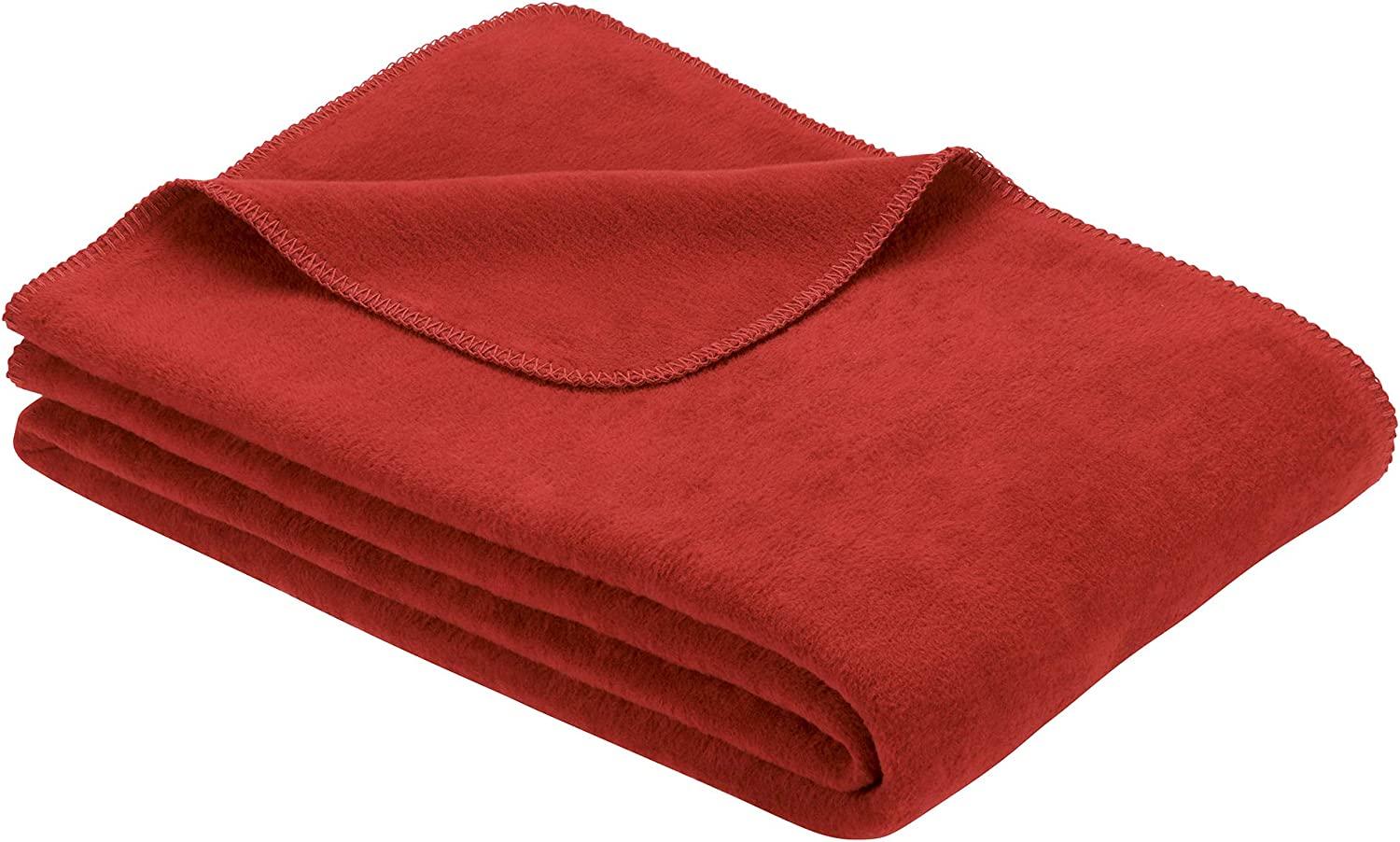 Ibena Bergamo Baumwolldecke 150x200 cm - Kuscheldecke rot einfarbig aus Biobaumwolle, hochwertige Markenqualität Made in Germany Bild 1