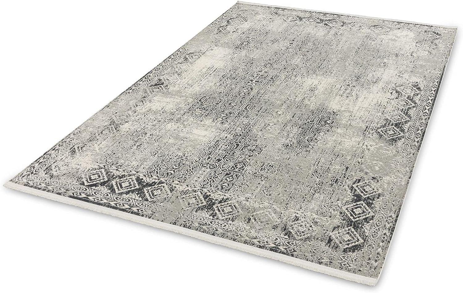 Teppich in Grau/Creme Bordüre aus 50% Viskose, 50% Acryl - 150x80x0,6cm (LxBxH) Bild 1