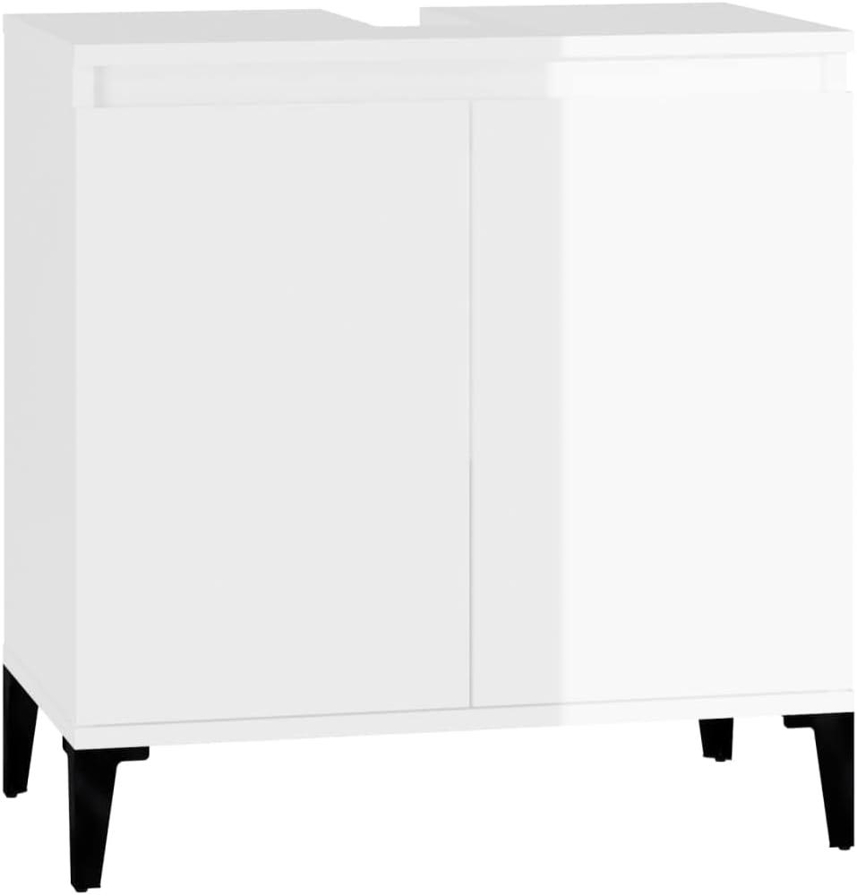 Waschbeckenunterschrank Hochglanz-Weiß 58x33x60cm Holzwerkstoff Bild 1