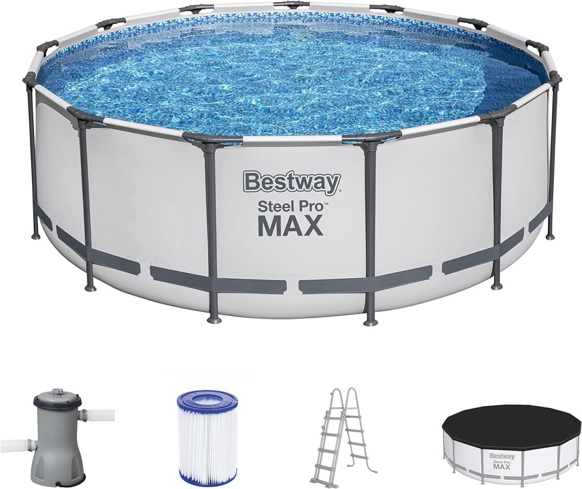 Steel Pro MAX™ Frame Pool Komplett-Set mit Filterpumpe Ø 396 x 122 cm, lichtgrau, rund Bild 1