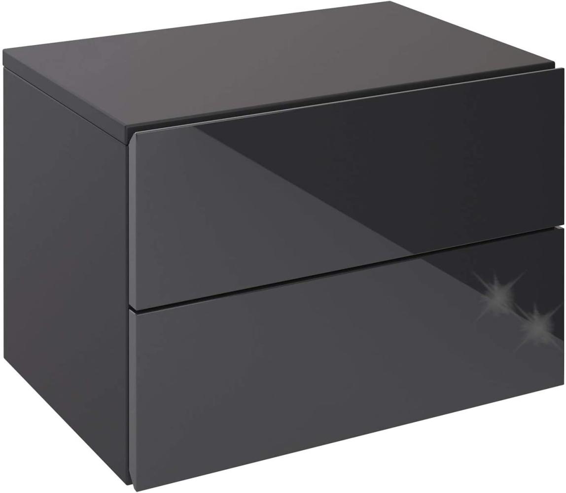 CARO-Möbel Nachtkommode mit 2 Schubladen, Nachttisch Nachtschrank hängend Wandregal in Hochglanz schwarz Bild 1