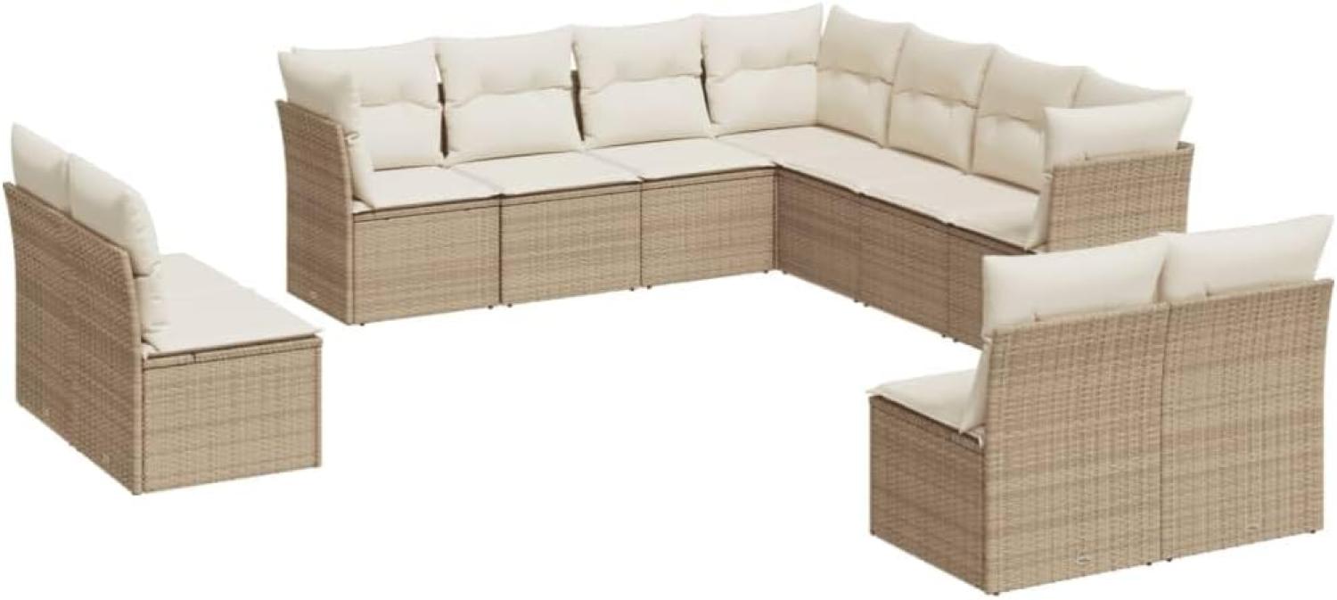 vidaXL 11-tlg. Garten-Sofagarnitur mit Kissen Beige Poly Rattan Bild 1