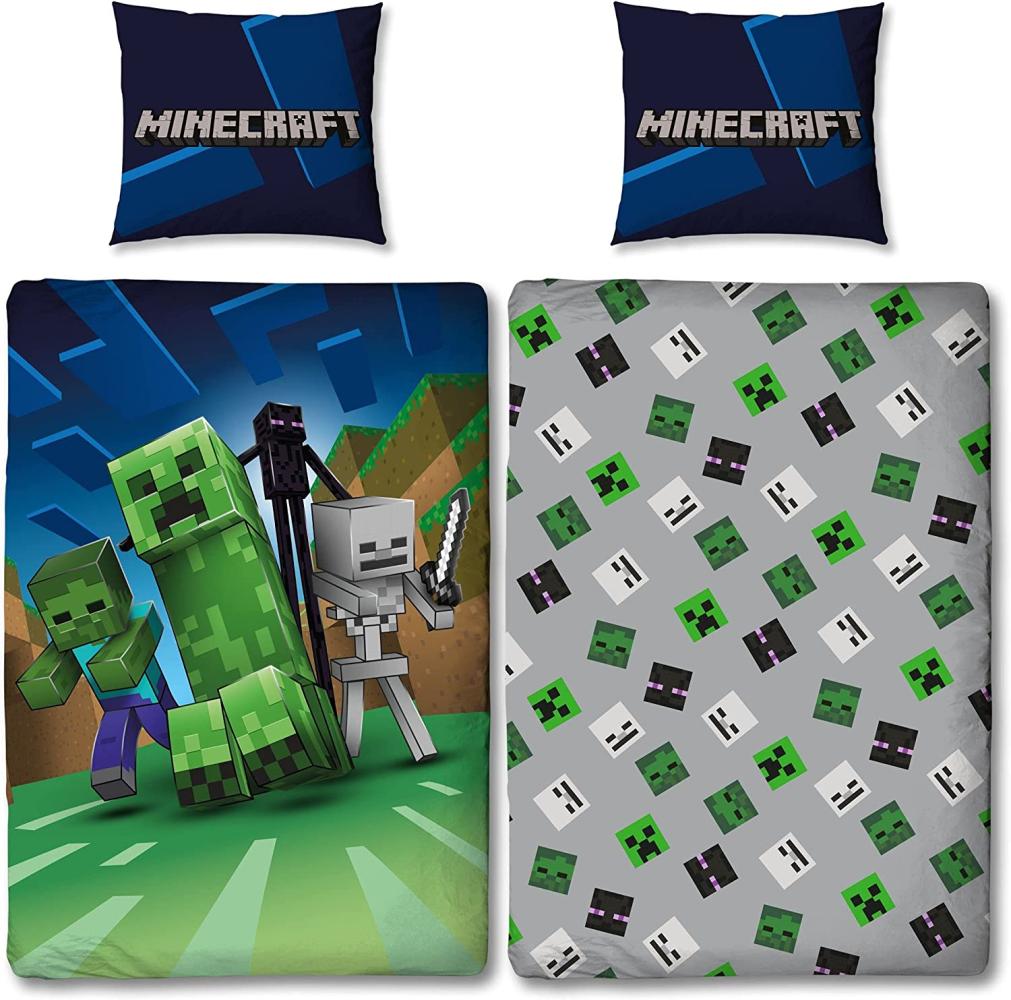 Minecraft Bettwäsche für Jungen 135x200 80x80 cm Motiv Creeper Creeps aus 100% Baumwolle Bild 1