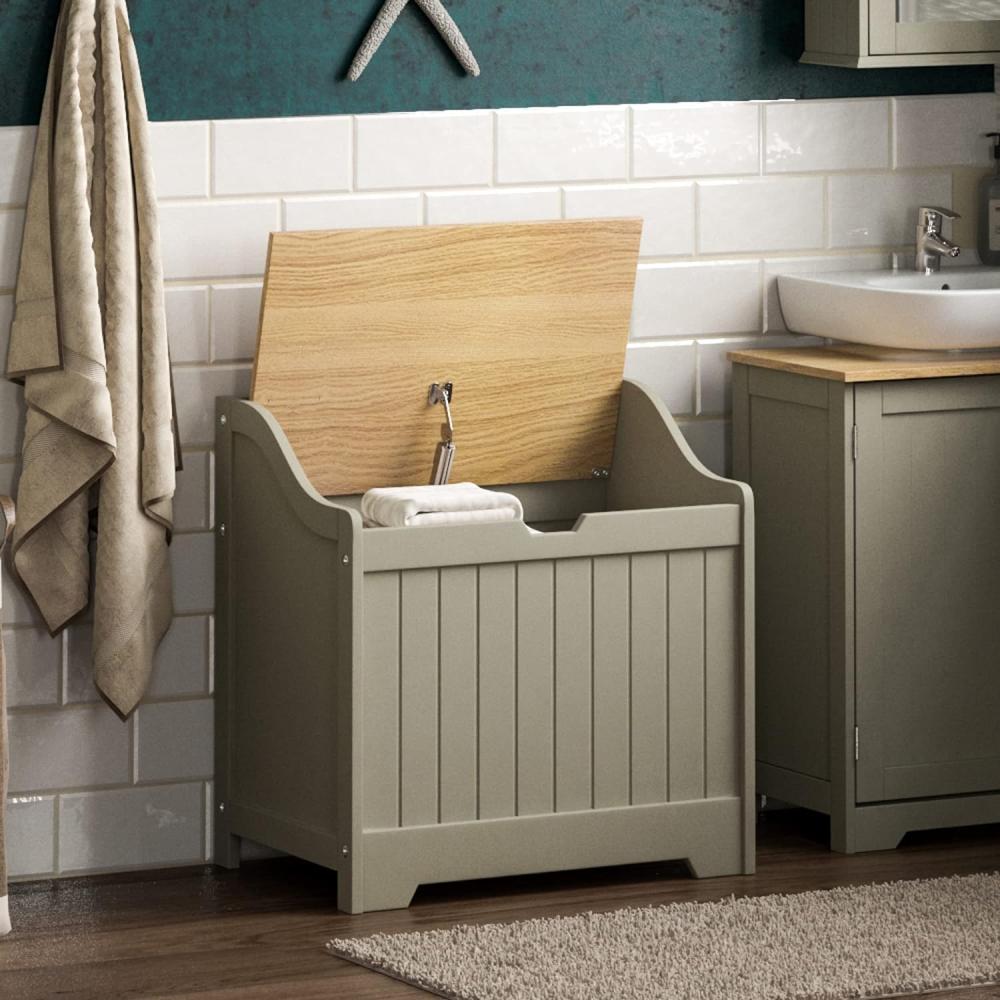 Home Discount Bath Vida Priano Badezimmer-Wäscheschrank, Aufbewahrungsschrank, Holzkorb, grau, Grey Bathroom Laundry Cabinet Bild 1