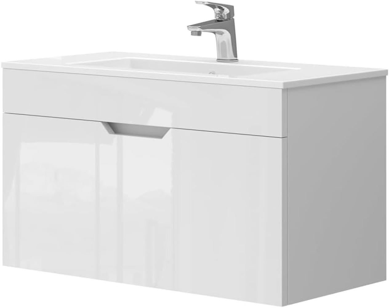 Vicco Waschbecken mit Unterschrank Stefania 80 cm breit, Waschtisch hängend Weiß Bild 1