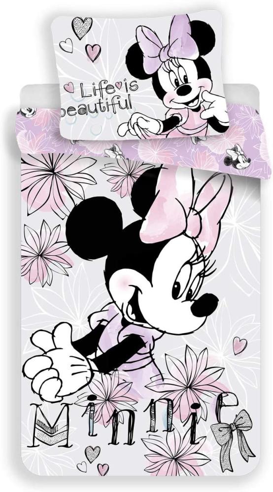 Bettwäsche Set Disney Minnie Maus Grey 140 x 200 Bettdecke + 70 x 90 cm Kopfkissen, 100 % Baumwolle Bild 1