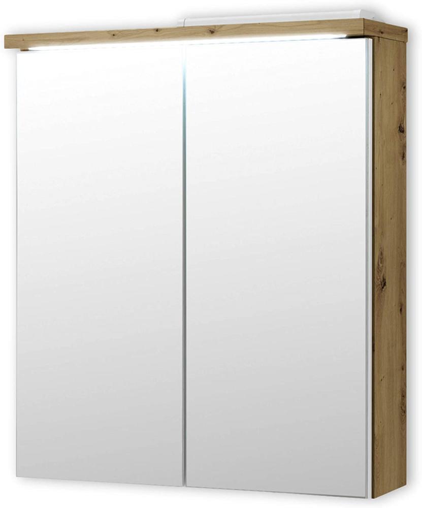 Stella Trading POOL Spiegelschrank Bad mit LED-Beleuchtung in Artisan Eiche Optik, Weiß - Moderner Badezimmerspiegel Schrank mit viel Stauraum - 60 x 68 x 20 cm (B/H/T) Bild 1