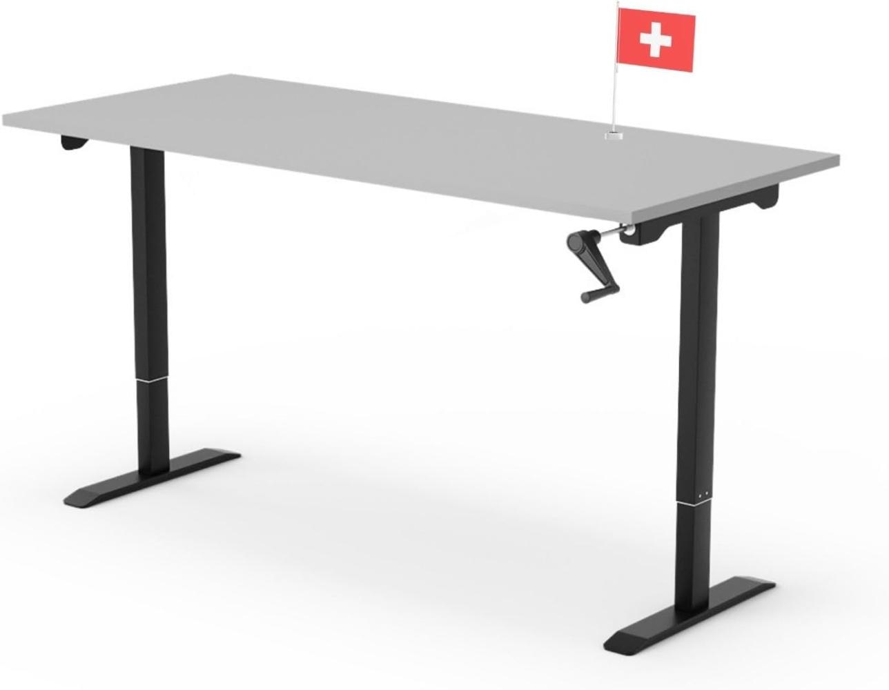 manuell höhenverstellbarer Schreibtisch EASY 180 x 80 cm - Gestell Schwarz, Platte Grau Bild 1