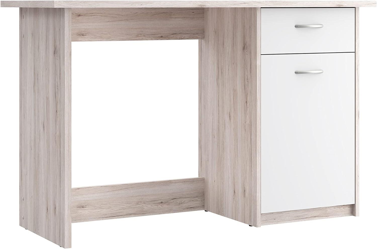 FORTE Balios Schreibtisch mit 1 Tür und 1 Schublade, Holzwerkstoff, Sandeiche Dekor kombiniert mit Weiß , B x H x T: 123 x 77,7 x 50 cm Bild 1