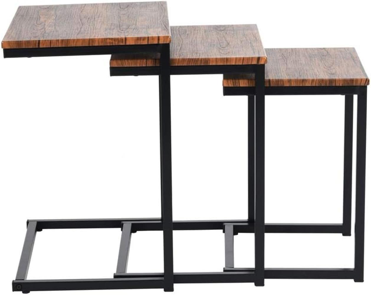 MEUBLE COSY Set mit 3, Couchtischen, Vintage-Stil, Sofaspitze, Endtisch mit Metallfuß, Holz Metall, braun, 50x35x55cm Bild 1