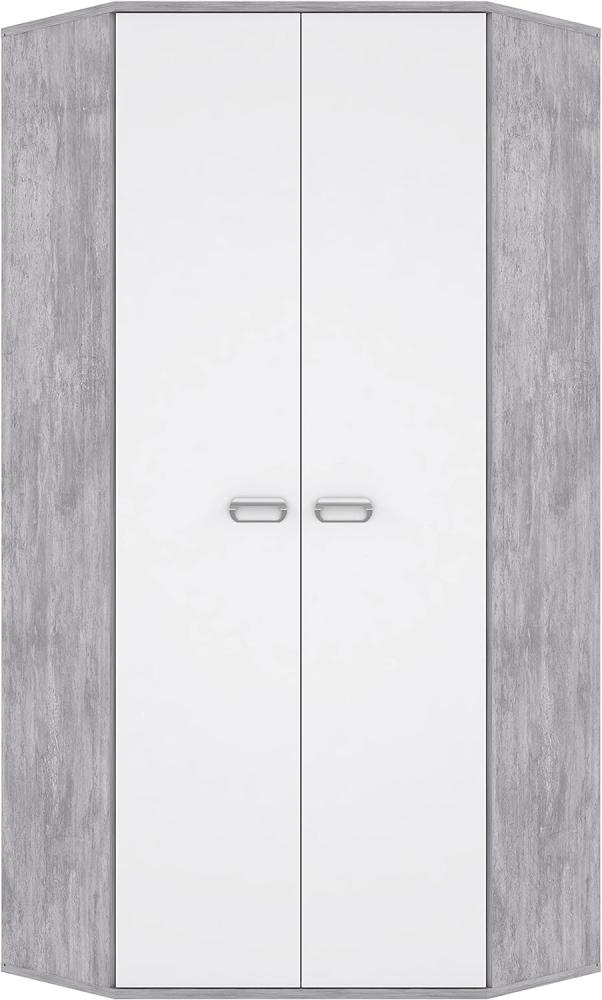 FORTE Emily Eck-Kleiderschrank mit 2 Türen, Holzwerkstoff, Betonoptik Lichtgrau kombiniert mit Weiß, 83,7 x 83,7 x 187,9 cm Bild 1