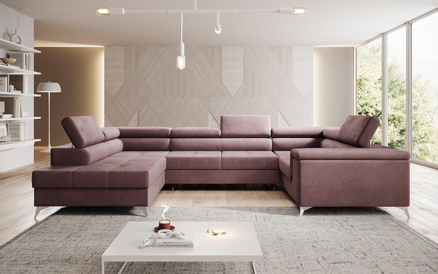 Designer Sofa Torino mit Schlaf- und Klappfunktion Samt Rosé Links Bild 1