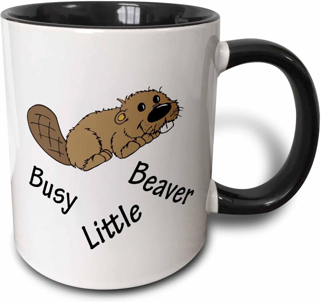 3dRose Busy Little Beaver-Two Ton Schwarz Becher, Keramik, Schwarz-Weiß, 10,16 x 7,62 x 9,52 cm Bild 1
