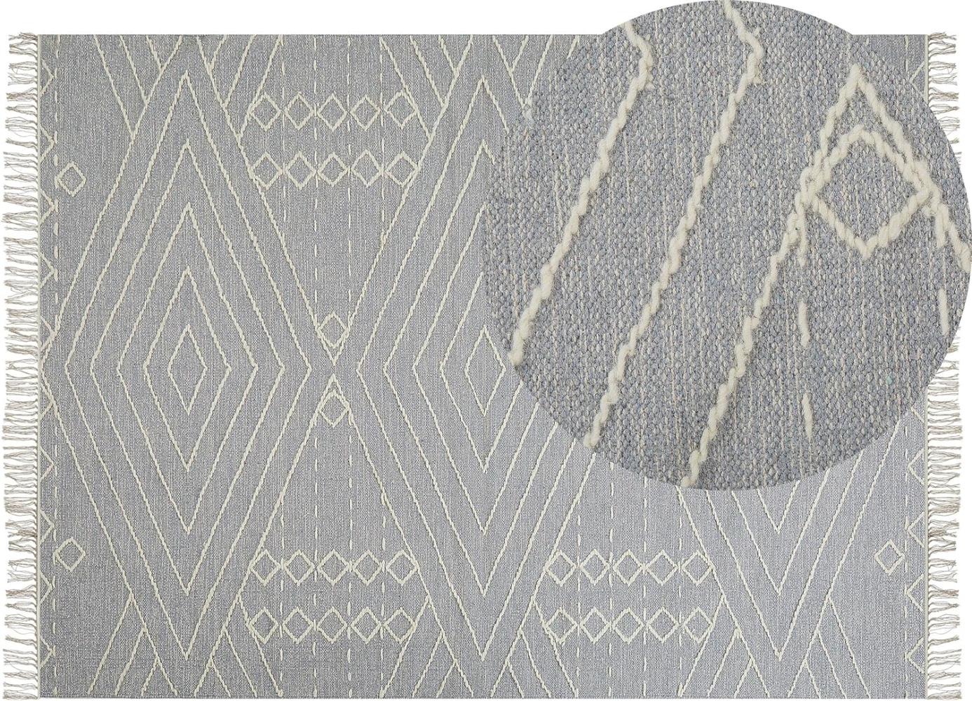 Teppich Baumwolle grau weiß 160 x 230 cm geometrisches Muster Kurzflor KHENIFRA Bild 1