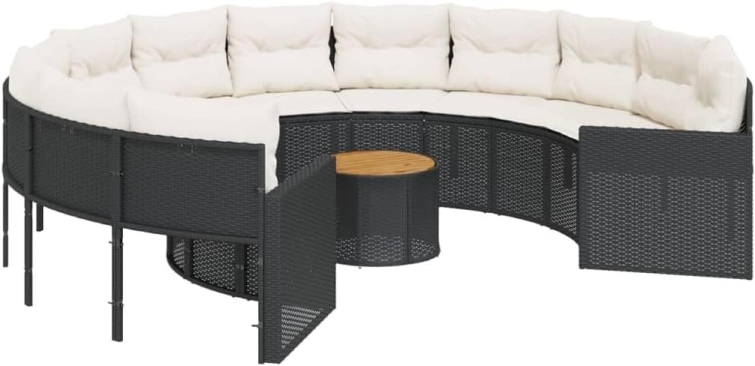 Gartensofa mit Tisch und Kissen Rund Schwarz Poly-Rattan 3318539 Bild 1