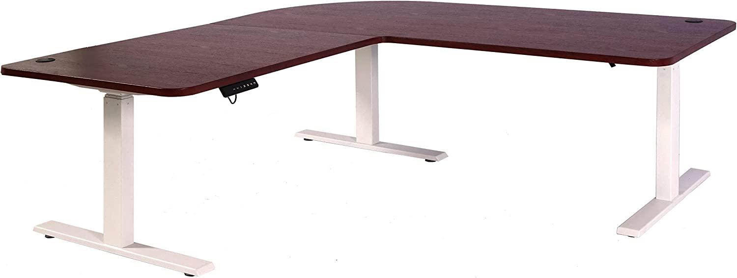 Eck-Schreibtisch HWC-D40, Computertisch, elektrisch höhenverstellbar 178x178cm 84kg ~ Kirsch-Dekor, weiß Bild 1
