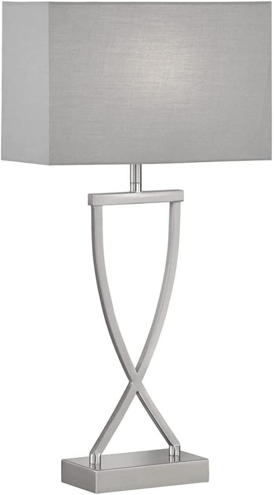 Große LED Tischleuchte Silber mit Stoffschirm Grau eckig - Höhe 51cm Bild 1