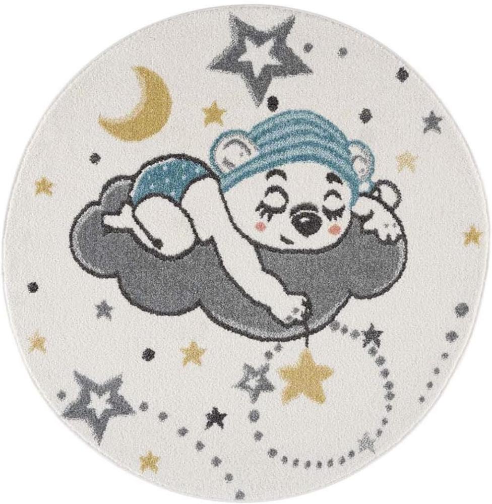 carpet city Kinderteppich Kinderzimmer Creme - 160 cm Rund - Nachthimmel Sterne Mond - Kinderzimmerteppiche Mädchen Jungen - Babyzimmer-Teppich - Spielteppich Bild 1
