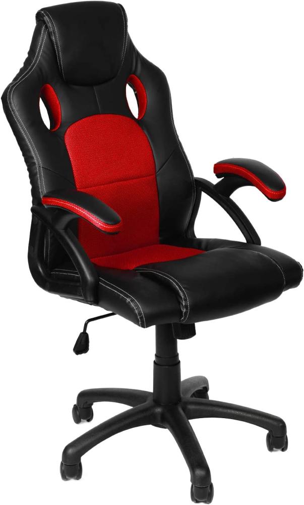 Gamer Stuhl Gaming Schreibtischstuhl Chefsessel Bürostuhl Ergonomisch, Rot, 9 Farbvarianten, gepolsterte Armlehnen, Wippmechanik, belastbar bis 150 kg, Lift TÜV geprüft, Panorama24 Bild 1