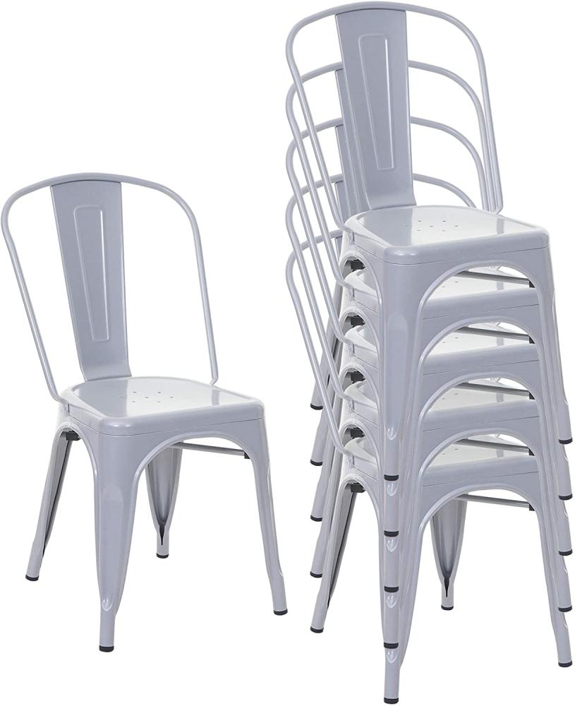 6er-Set Stuhl HWC-A73, Bistrostuhl Stapelstuhl, Metall Industriedesign stapelbar ~ grau Bild 1
