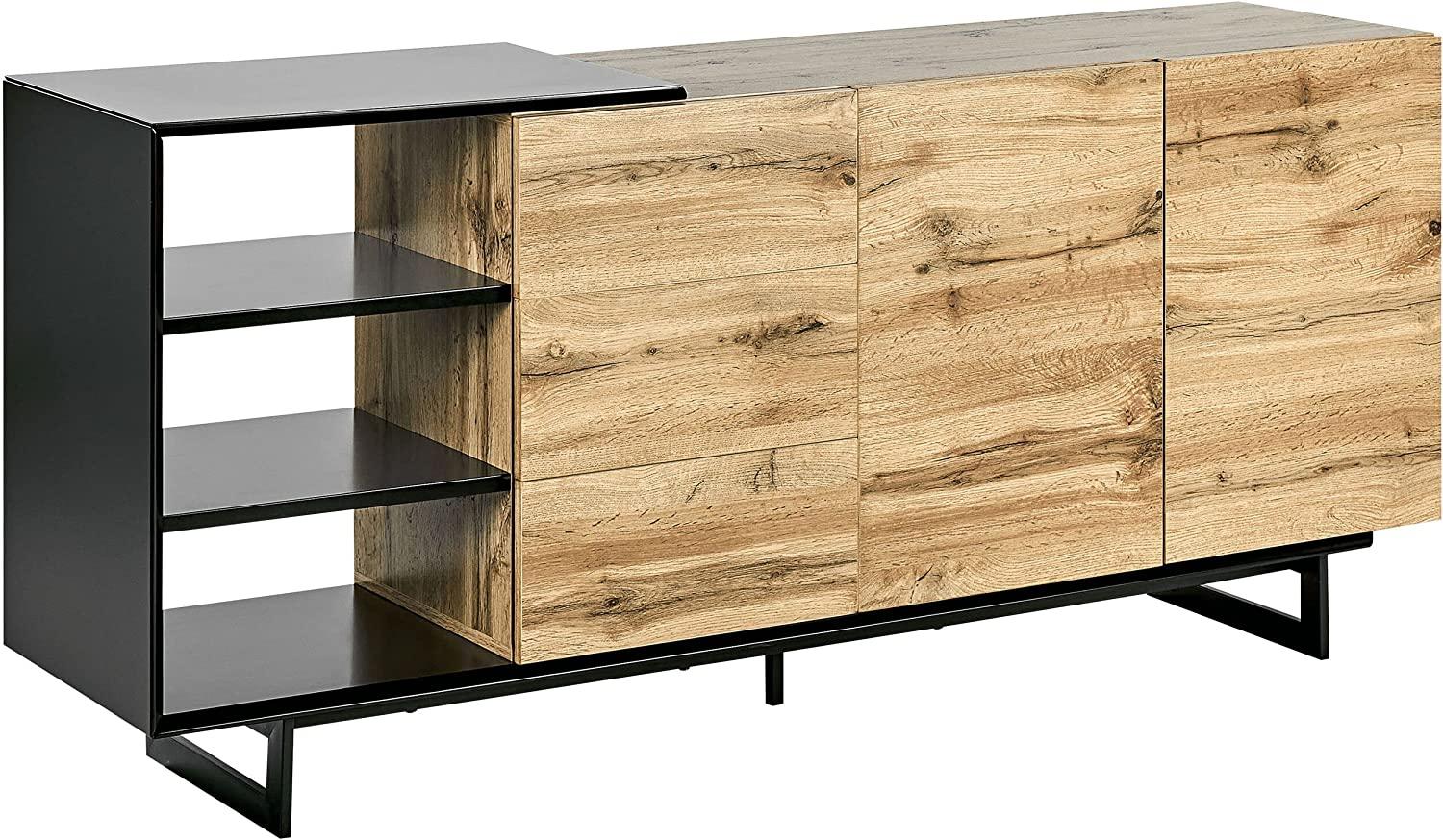 Sideboard heller Holzfarbton schwarz 3 Schubladen 2 Türen FIORA Bild 1