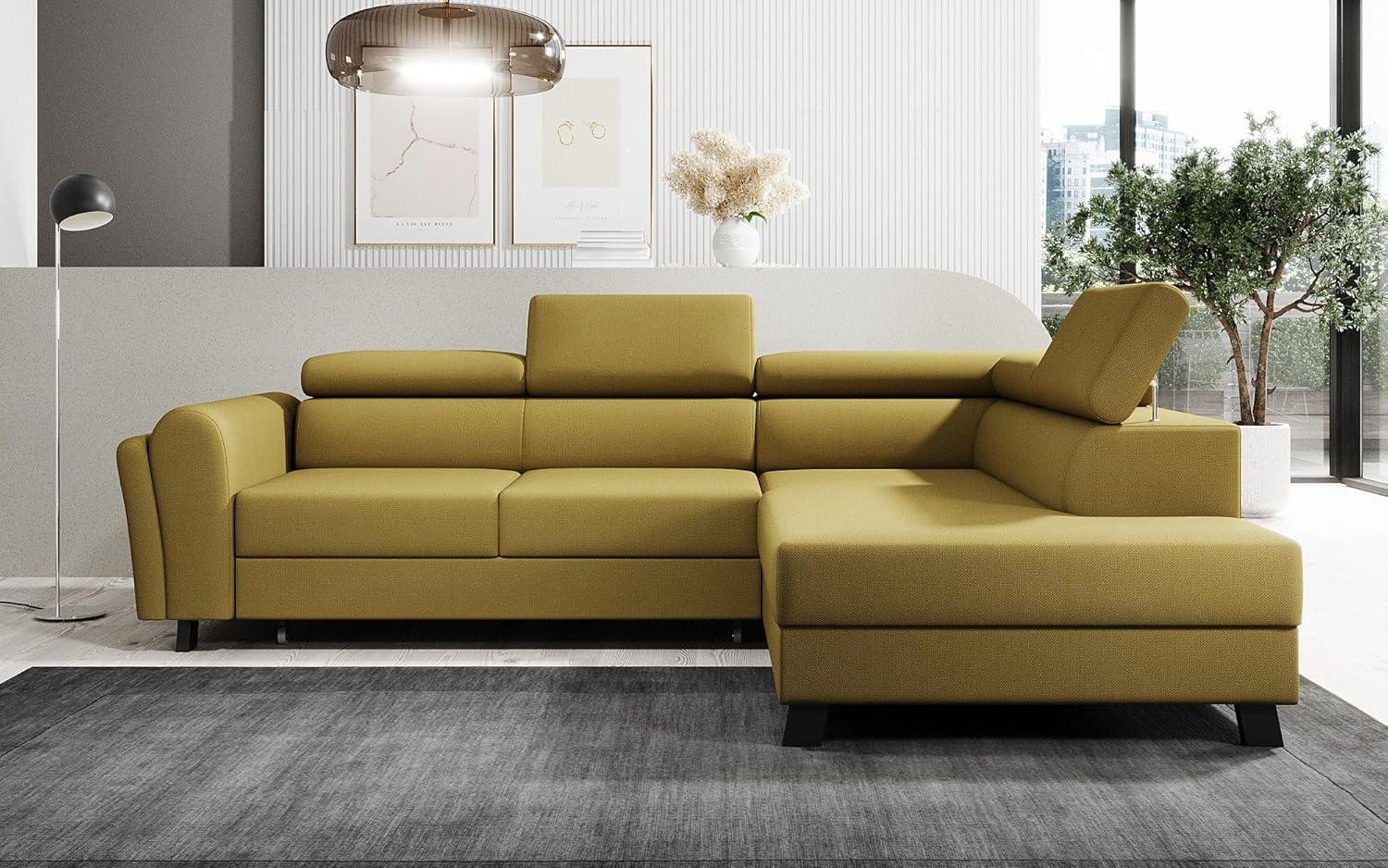 Designer Sofa Kira mit Schlaf- und Klappfunktion Stoff Senf Rechts Bild 1