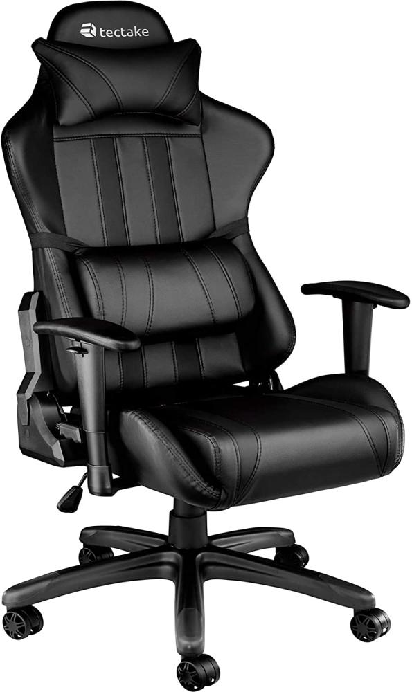 TecTake 800295 Bürostuhl Racing Gaming Stuhl ergonomisch mit Armlehnen inkl. Lordosenstütze und Nackenkissen - Diverse Farben - (schwarz schwarz | Nr. 402229) Bild 1